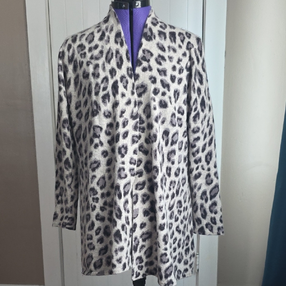 Charter Club Cream and Black Leopard Print Teddy Jacket